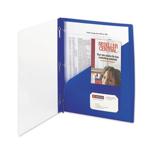 Smead Clear Front Poly Report Cover, Double-Prong Fastener, 0.5" Capacity, 8.5 x 11, Clear/Blue, 5/Pack Item: SMD86011