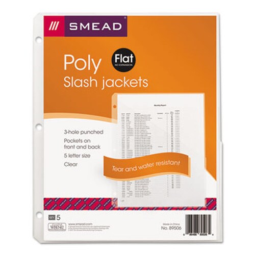 Smead Organized Up Poly Slash Jackets, 2-Sections, Letter Size, Clear, 5/Pack Item: SMD89506