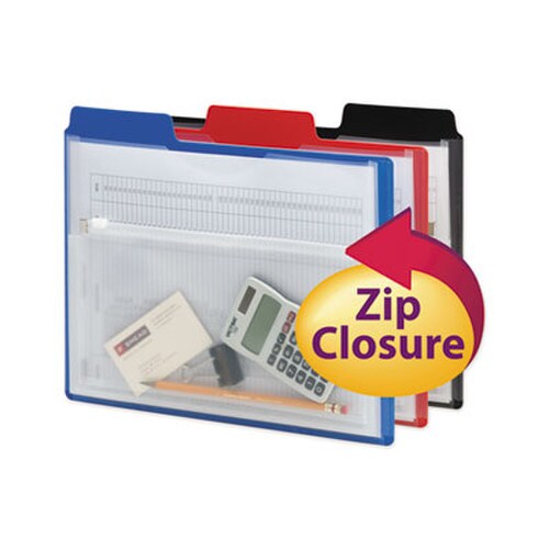 Smead Poly Project Organizer with Zip Pouch, 2-Sections, 1/3-Cut Tab, Letter Size, Assorted Colors, 3/Pack Item: SMD89614