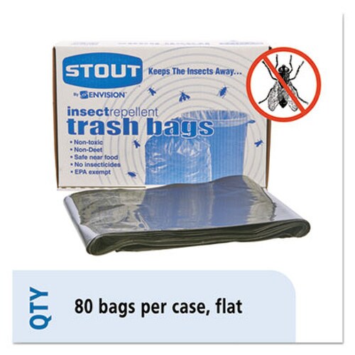 Stout® by Envision™ Insect-Repellent Trash Bags, 35 gal, 2 mil, 33" x 45", Black, 80/Box Item: STOP3345K20