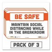 Tabbies® BeSafe Messaging Repositionable Wall/Door Signs, 9 x 6, Maintain Social Distancing While In The Breakroom, White, 3/Pack Item: TAB29056