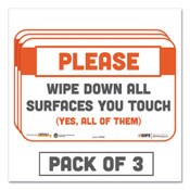 Tabbies® BeSafe Messaging Repositionable Wall/Door Signs, 9 x 6, Please Wipe Down All Surfaces You Touch, White, 3/Pack Item: TAB29063