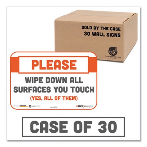 Tabbies® BeSafe Messaging Repositionable Wall/Door Signs, 9 x 6, Please Wipe Down All Surfaces You Touch, White, 30/Carton Item: TAB29163