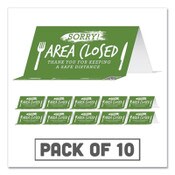 Tabbies® BeSafe Messaging Table Top Tent Card, 8 x 3.87, Sorry! Area Closed Thank You For Keeping A Safe Distance, Green, 10/Pack Item: TAB79062
