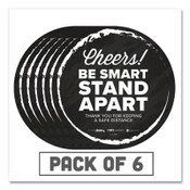Tabbies® BeSafe Messaging Floor Decals, Cheers;Be Smart Stand Apart;Thank You for Keeping A Safe Distance, 12" Dia, Black/White, 6/CT Item: TAB79085