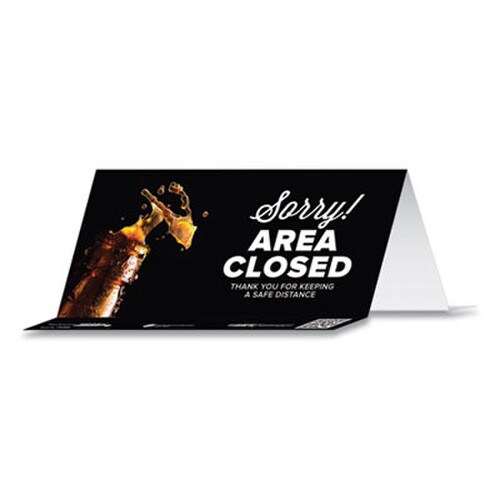 Tabbies® BeSafe Messaging Table Top Tent Card, 8 x 3.87, Sorry! Area Closed Thank You For Keeping A Safe Distance, Black, 10/Pack Item: TAB79086