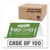 Tabbies® BeSafe Messaging Table Top Tent Card, 8 x 3.87, Sorry! Area Closed Thank You For Keeping A Safe Distance, Green, 100/Carton Item: TAB79162
