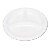 Tablemate® Plastic Dinnerware, 3-Compartment Plates, 9" dia, White, 125/Pack Item: TBL19644WH