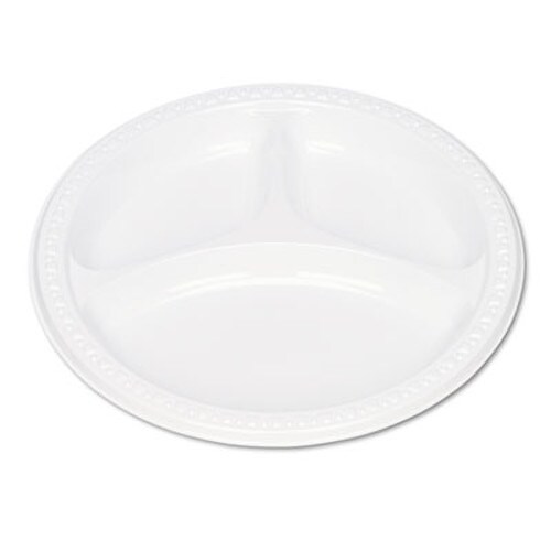 Tablemate® Plastic Dinnerware, 3-Compartment Plates, 9" dia, White, 125/Pack Item: TBL19644WH