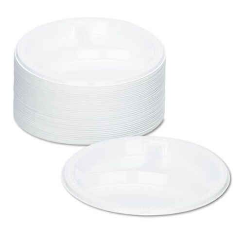 Tablemate® Plastic Dinnerware, 3-Compartment Plates, 9" dia, White, 125/Pack Item: TBL19644WH