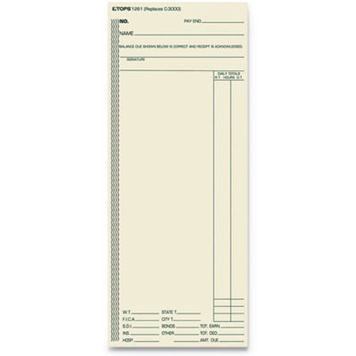 TOPS™ Time Clock Cards, Replacement for ATR206/C3000/M-154, One Side, 3.38 x 8.25, 500/Box Item: TOP1261