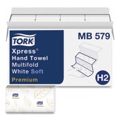 Tork® Premium Soft Xpress 3-Panel Multifold Hand Towels, 2-Ply, 9.13 x 9.5, White with Blue Leaf, 135/Packs, 16 Packs/Carton Item: TRKMB579