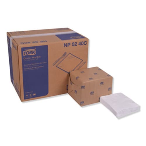 Tork® Advanced Dinner Napkins, 2-Ply, 15" x 16.25", White, 375/Pack, 8 Packs/Carton Item: TRKNP5240C