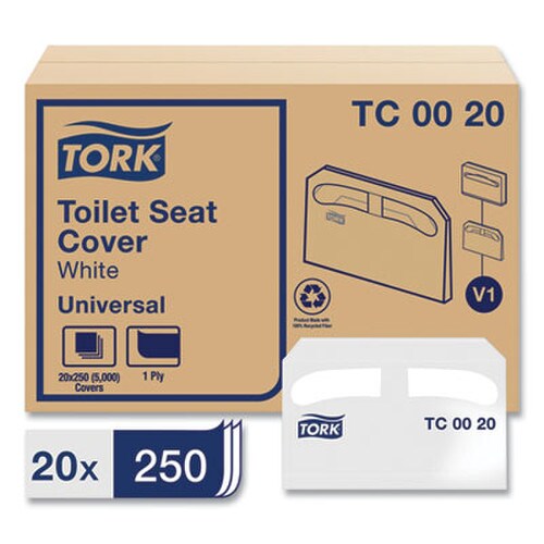 Tork® Toilet Seat Cover, Half-Fold, 14.5 x 17, White, 250/Pack, 20 Packs/Carton Item: TRKTC0020