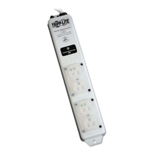 Tripp Lite by Eaton Medical-Grade Power Strip with Surge Protection, 4 AC Outlets, 6 ft Cord, 1,410 J, White Item: TRPSPS406HGULTR