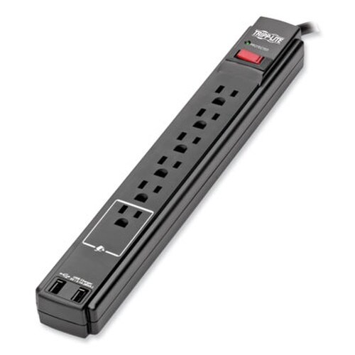 Tripp Lite by Eaton Protect It! Surge Protector, 6 AC Outlets/2 USB Ports, 6 ft Cord, 990 J, Black Item: TRPTLP606USBB