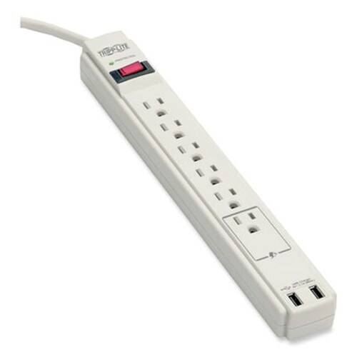 Tripp Lite by Eaton Protect It! Surge Protector, 6 AC Outlets/2 USB Ports, 6 ft Cord, 990 J, Cool Gray Item: TRPTLP606USB