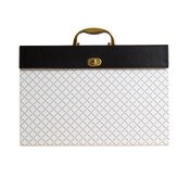 U Brands Expanding File Box, 5.25" Expansion, 19 Sections, Twist-Lock Latch Closure, 2/5-Cut Tabs, Letter Size, White/Black/Gold Item: UBR2201U0206