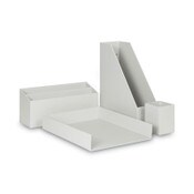 U Brands Four-Piece Desk Organization Kit, Magazine Holder/Paper Tray/Pencil Cup/Storage Bin, Chipboard, Gray Item: UBR3632U0002
