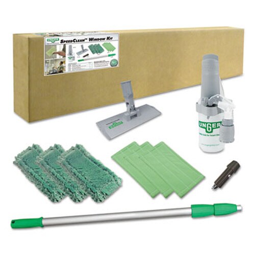 Unger® SpeedClean Window Cleaning Kit, 72" to 80", Extension Pole With 8" Pad Holder, Silver/Green Item: UNGCK053