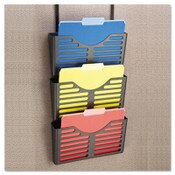 Universal® Recycled Plastic Cubicle Triple File Pocket, Cubicle Pins Mount, 13.5 x 4.75 x 28, Charcoal Item: UNV08163