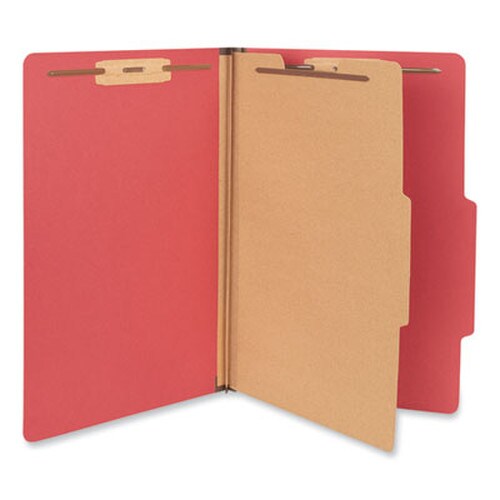 Universal® Bright Colored Pressboard Classification Folders, 2" Expansion, 1 Divider, 4 Fasteners, Legal Size, Ruby Red Exterior, 10/Box Item: UNV10213