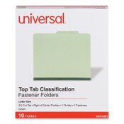 Universal® Four-Section Pressboard Classification Folders, 2" Expansion, 1 Divider, 4 Fasteners, Letter Size, Green Exterior, 10/Box Item: UNV10251