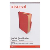 Universal® Eight-Section Pressboard Classification Folders, 3" Expansion, 3 Dividers, 8 Fasteners, Legal Size, Red Exterior, 10/Box Item: UNV10295