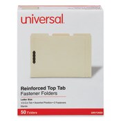 Universal® Deluxe Reinforced Top Tab Fastener Folders, 0.75" Expansion, 2 Fasteners, Letter Size, Manila Exterior, 50/Box Item: UNV13420
