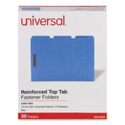 Universal® Deluxe Reinforced Top Tab Fastener Folders, 0.75" Expansion, 2 Fasteners, Letter Size, Blue Exterior, 50/Box Item: UNV13521