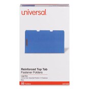 Universal® Deluxe Reinforced Top Tab Fastener Folders, 0.75" Expansion, 2 Fasteners, Legal Size, Blue Exterior, 50/Box Item: UNV13525