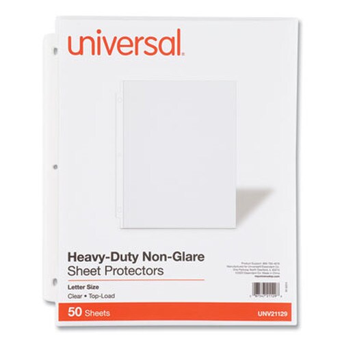 Universal® Top-Load Poly Sheet Protectors, Heavy Gauge, Nonglare, Clear 50/Pack Item: UNV21129
