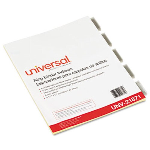 Universal® Insertable Tab Index, 5-Tab, 11 x 8.5, Buff, Clear Tabs, 6 Sets Item: UNV21871