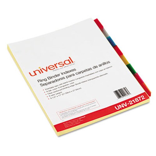 Universal® Insertable Tab Index, 8-Tab, 11 x 8.5, Buff, Assorted Tabs, 6 Sets Item: UNV21872