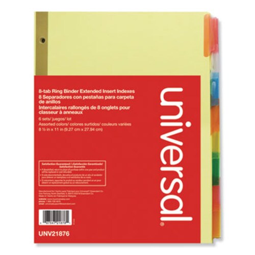 Universal® Deluxe Extended Insertable Tab Indexes, 8-Tab, 11 x 8.5, Buff, Assorted Tabs, 6 Sets Item: UNV21876