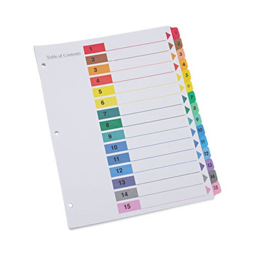 Universal® Deluxe Table of Contents Dividers for Printers, 15-Tab, 1 to 15; Table Of Contents, 11 x 8.5, White, 6 Sets Item: UNV24808