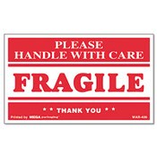 Universal® Printed Message Self-Adhesive Shipping Labels, FRAGILE Handle with Care, 3 x 5, Red/Clear, 500/Roll Item: UNV308383