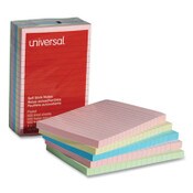 Universal® Self-Stick Note Pads, Note Ruled, 4" x 6", Assorted Pastel Colors, 100 Sheets/Pad, 5 Pads/Pack Item: UNV35616