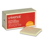 Universal® Self-Stick Note Pads, 3" x 3", Yellow, 100 Sheets/Pad, 12 Pads/Pack Item: UNV35668
