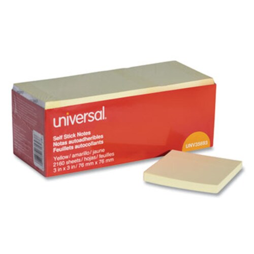 Universal® Self-Stick Note Pad Cabinet Pack, 3" x 3", Yellow, 90 Sheets/Pad, 24 Pads/Pack Item: UNV35693