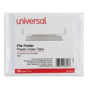 Universal® Hanging File Folder Plastic Index Tabs, 1/3-Cut, Clear, 3.7" Wide, 25/Pack Item: UNV43313