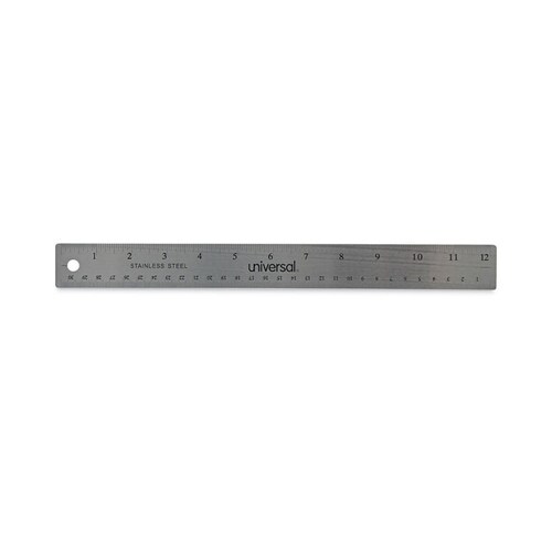 Universal® Stainless Steel Ruler with Cork Back and Hanging Hole, Standard/Metric, 12" Long Item: UNV59023