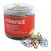 Universal® Plastic-Coated Paper Clips with One-Compartment Dispenser Tub, #1, Assorted Colors, 500/Pack Item: UNV95001