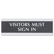 Headline® Sign Century Series Office Sign, VISITORS MUST SIGN IN, 9 x 3, Black/Silver Item: USS4763