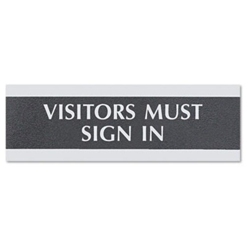 Headline® Sign Century Series Office Sign, VISITORS MUST SIGN IN, 9 x 3, Black/Silver Item: USS4763