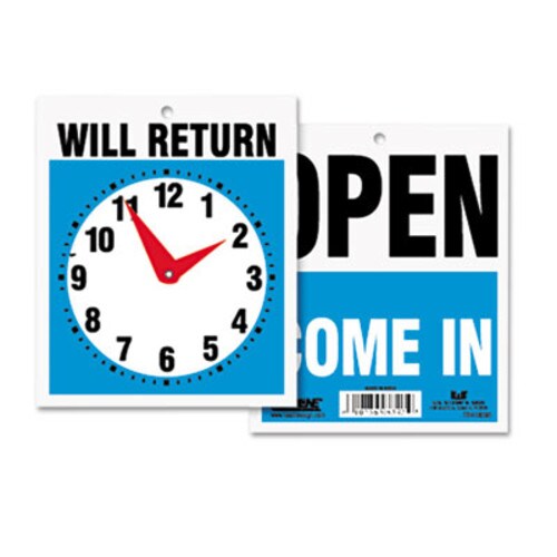 Headline® Sign Double-Sided Open/Will Return Sign with Clock Hands, Plastic, 7.5 x 9 Item: USS9382