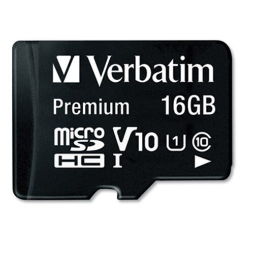 Verbatim® 16GB Premium microSDHC Memory Card with Adapter, UHS-I V10 U1 Class 10, Up to 80MB/s Read Speed Item: VER44082