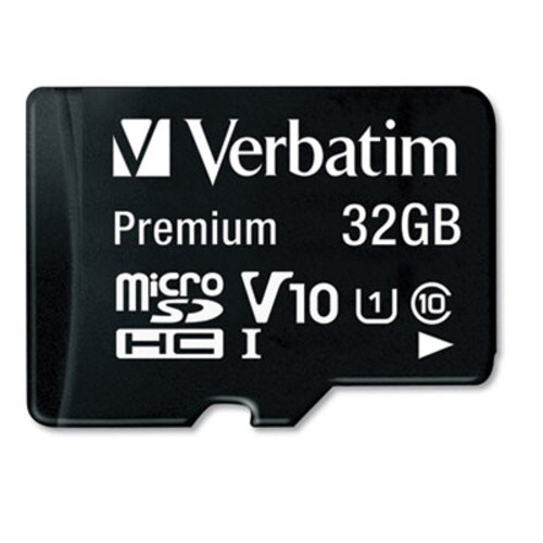 Verbatim® 32GB Premium microSDHC Memory Card with Adapter, UHS-I V10 U1 Class 10, Up to 90MB/s Read Speed Item: VER44083
