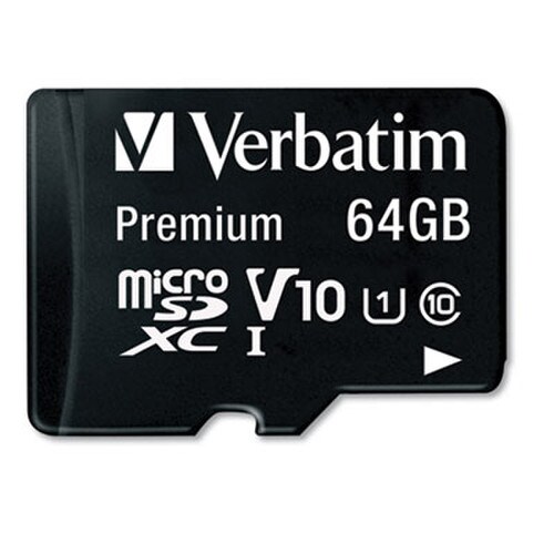 Verbatim® 64GB Premium microSDXC Memory Card with Adapter, UHS-I V10 U1 Class 10, Up to 90MB/s Read Speed Item: VER44084