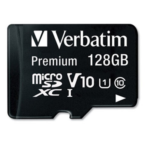Verbatim® 128GB Premium microSDXC Memory Card with Adapter, UHS-I V10 U1 Class 10, Up to 90MB/s Read Speed Item: VER44085